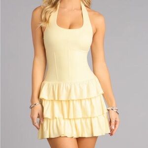 NWT Windsor Yellow Halter Tiered Skater Dress